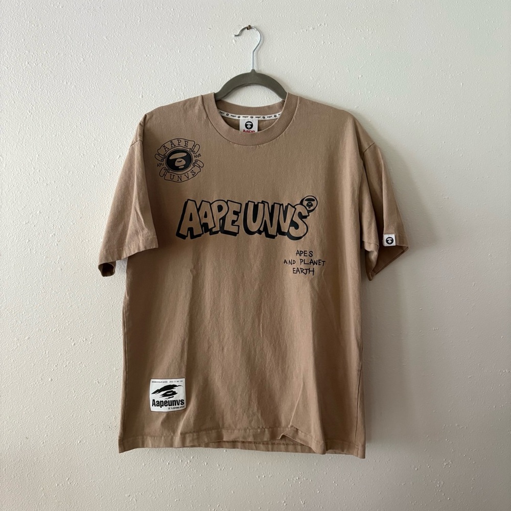 Tan and black BAPE streetwear t-shirt, size large (like new).